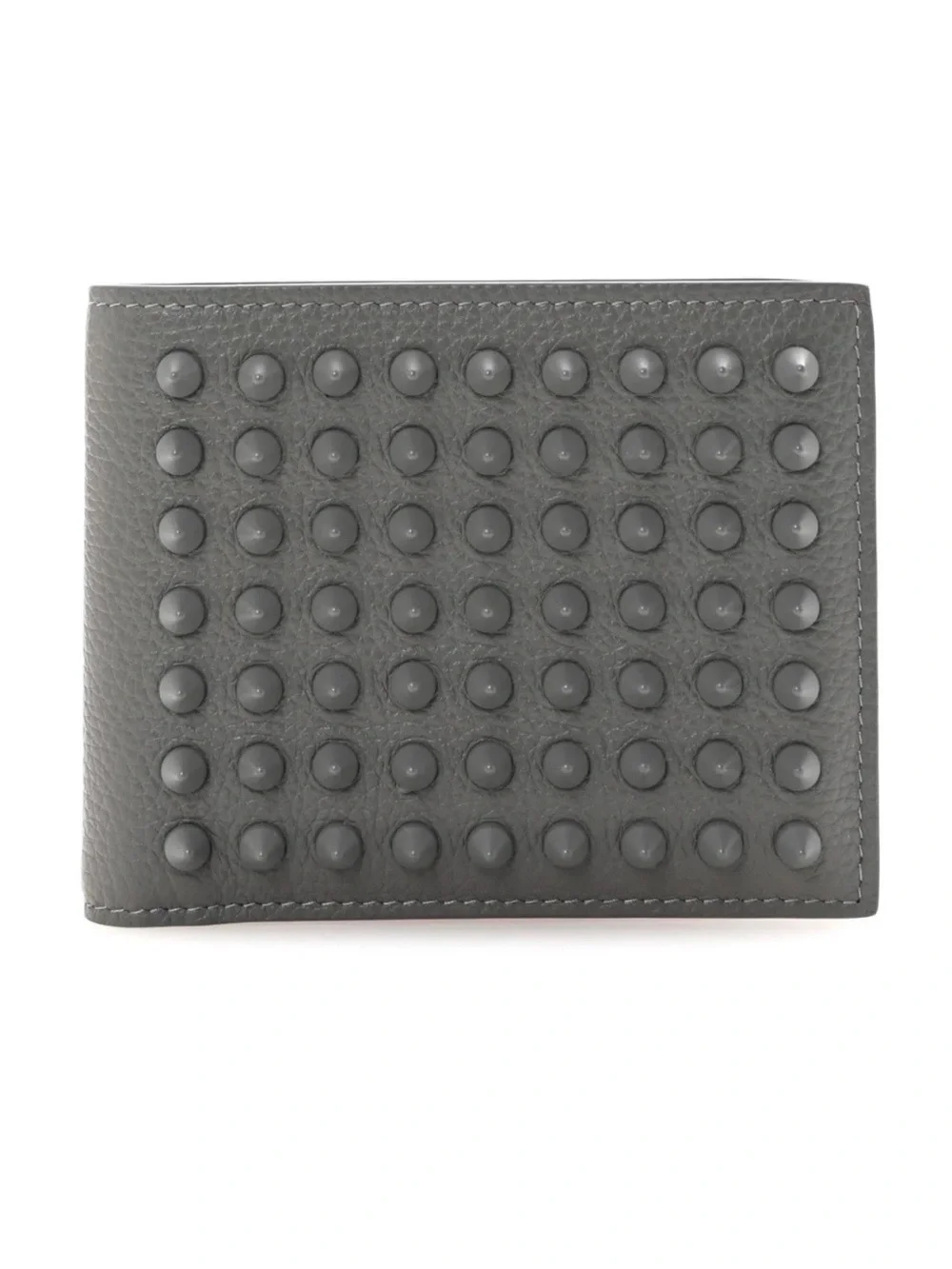 CHRISTIAN LOUBOUTIN FUNKY GREY LEATHER STUDDED BIFOLD WALLET RED INTERIOR NEW